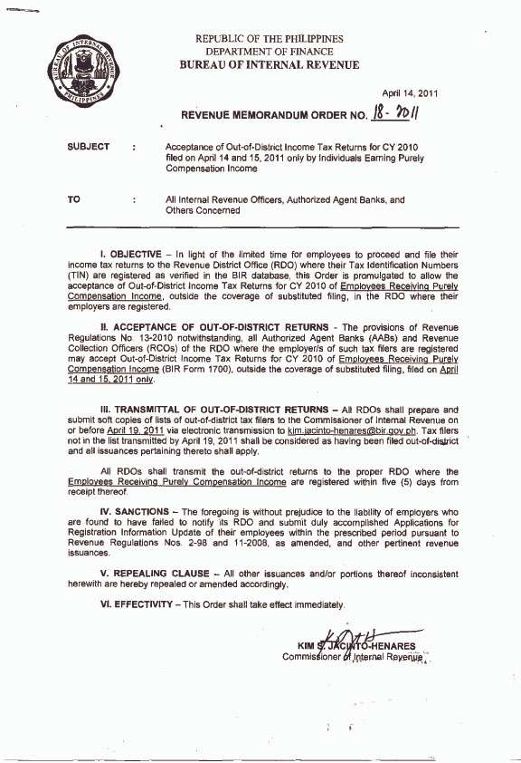 RMO No. 18-2011, Full text